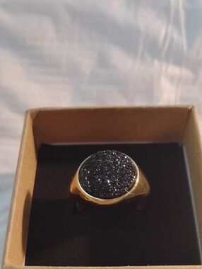Bellezza Goldplated over Brass Black Druzy Round Ring Size 8